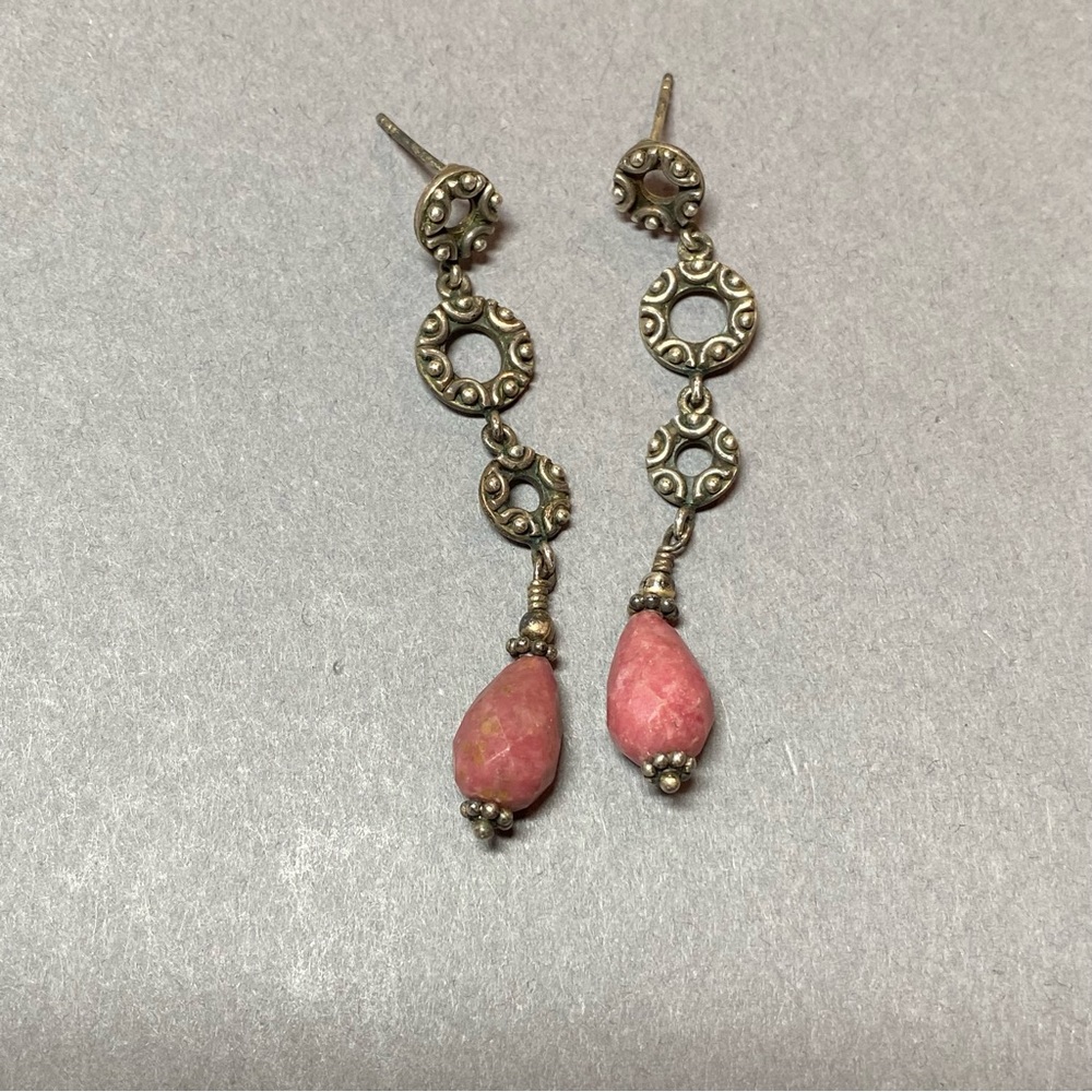 Vintage Joan Rivers Sterling Silver Circle pink Stone earrings